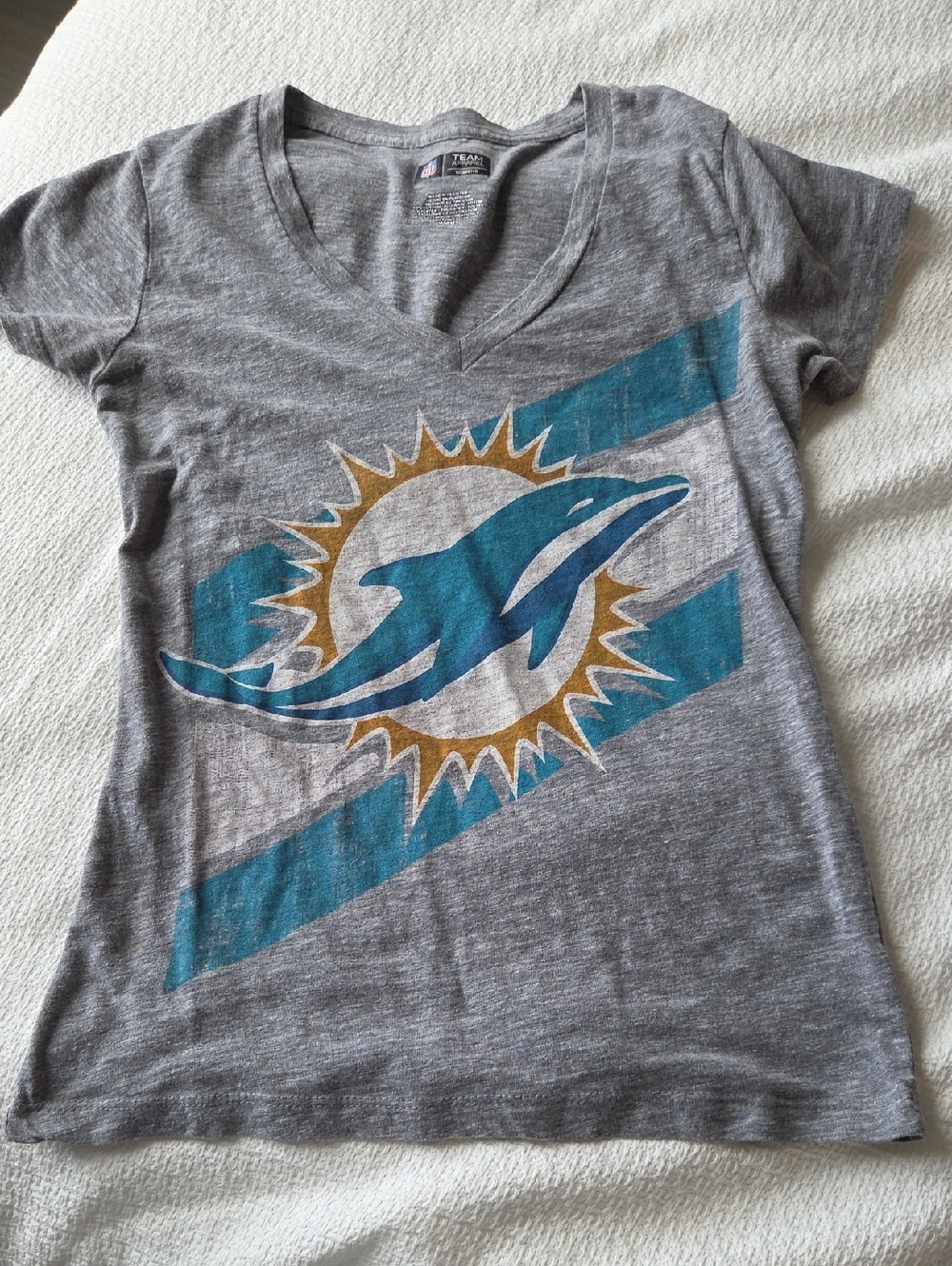 Women's Gray Miami Dolphins V-Neck Graphic Tee by Team Apparel
